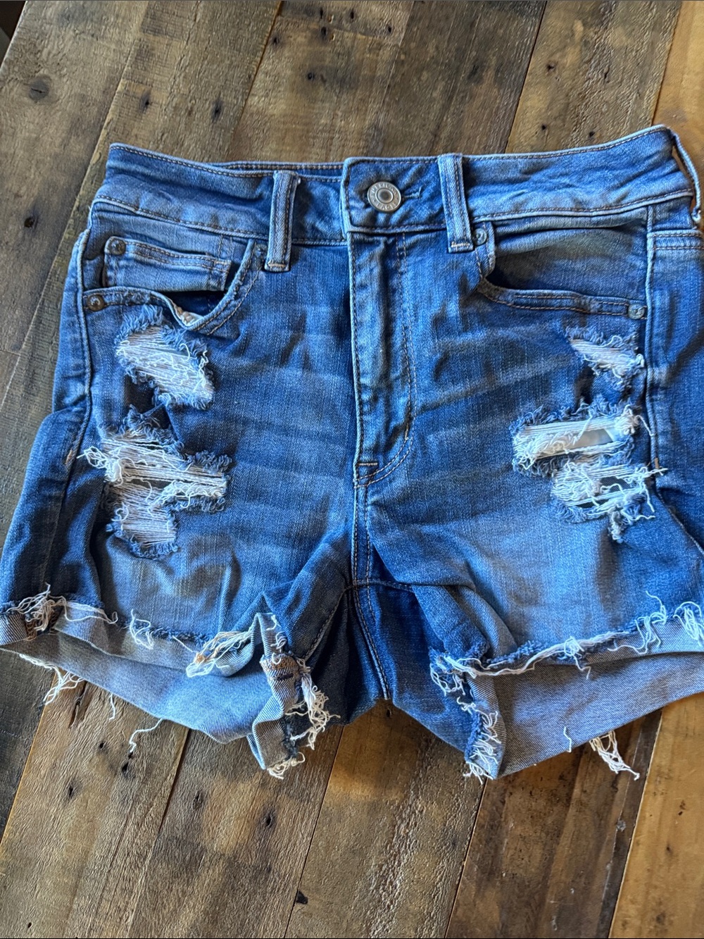 American Eagle Outfitters Distressed Blue Denim Cutoff Shorts
